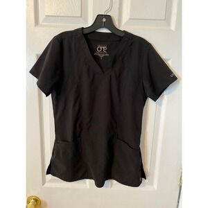 Barco One Women Black V-Neck Scrub Top Perforated Mesh Back Small 5106